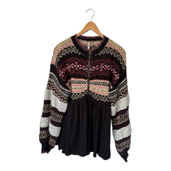 Free People Black Cabin Fever Fair Isle Sweater US S - Picture 4 of 5